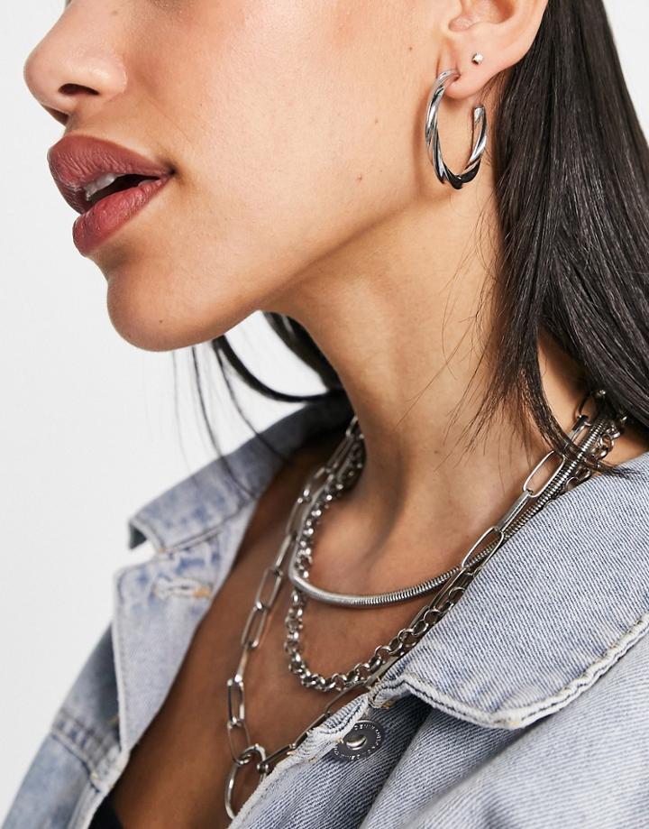 Topshop Twist Hoop Earrings In Silver