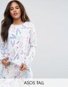 Asos Tall Lounge Hoodie In 80's Scribble Print - Multi
