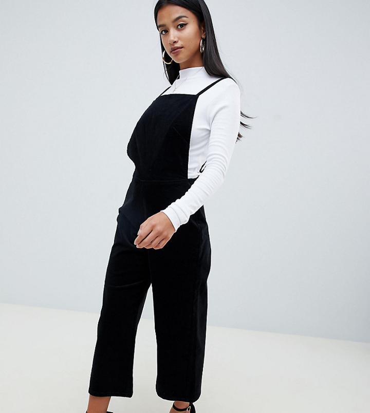 Boohoo Petite Cord Pinafore Jumpsuit In Black - Black