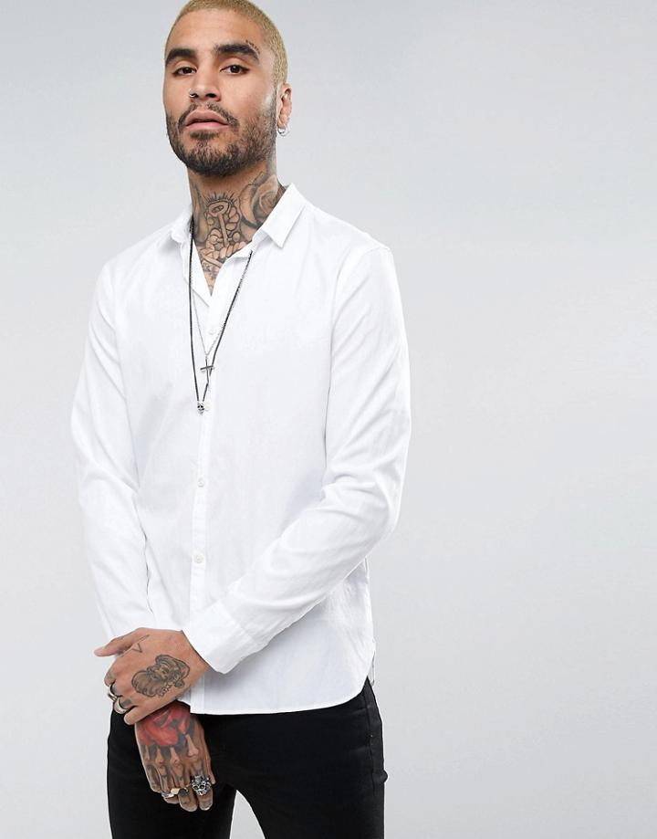 Allsaints Regular Fit Longline Shirt - White