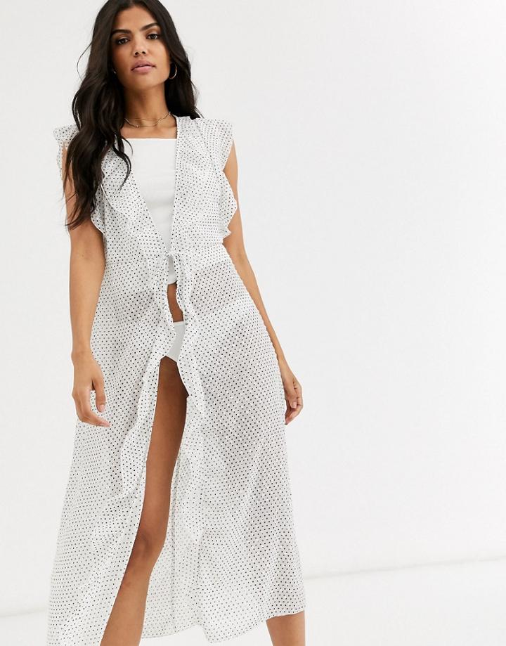 Cotton On Body Ruffle Gown In Polka Dot-white