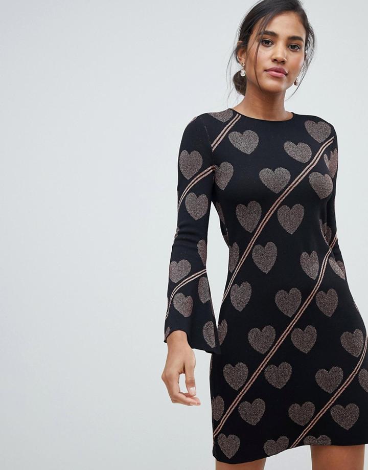 Ted Baker Uzeniaa Glitter Heart Knit Swing Dress - Black