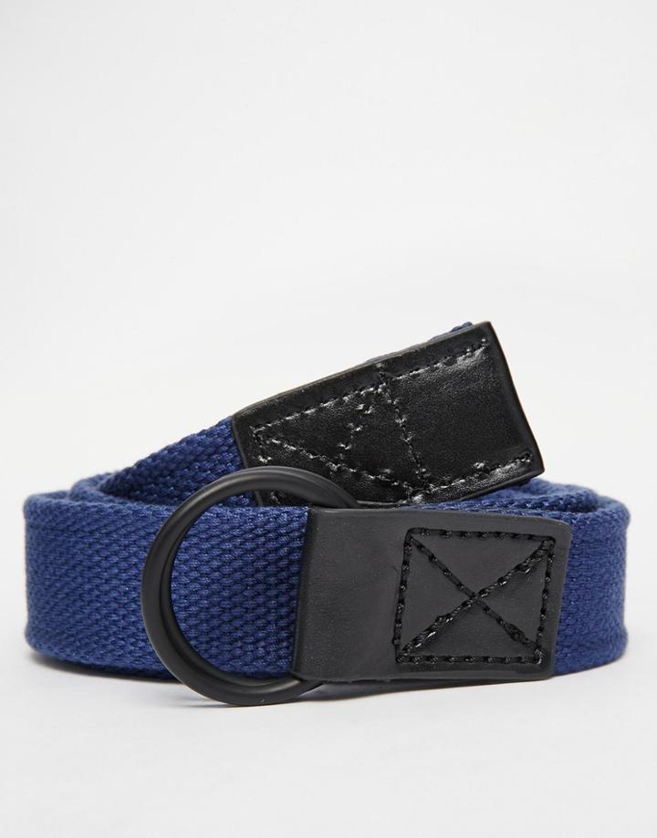 Asos Woven Long Ended Belt With Black Coated Buckle - Navy