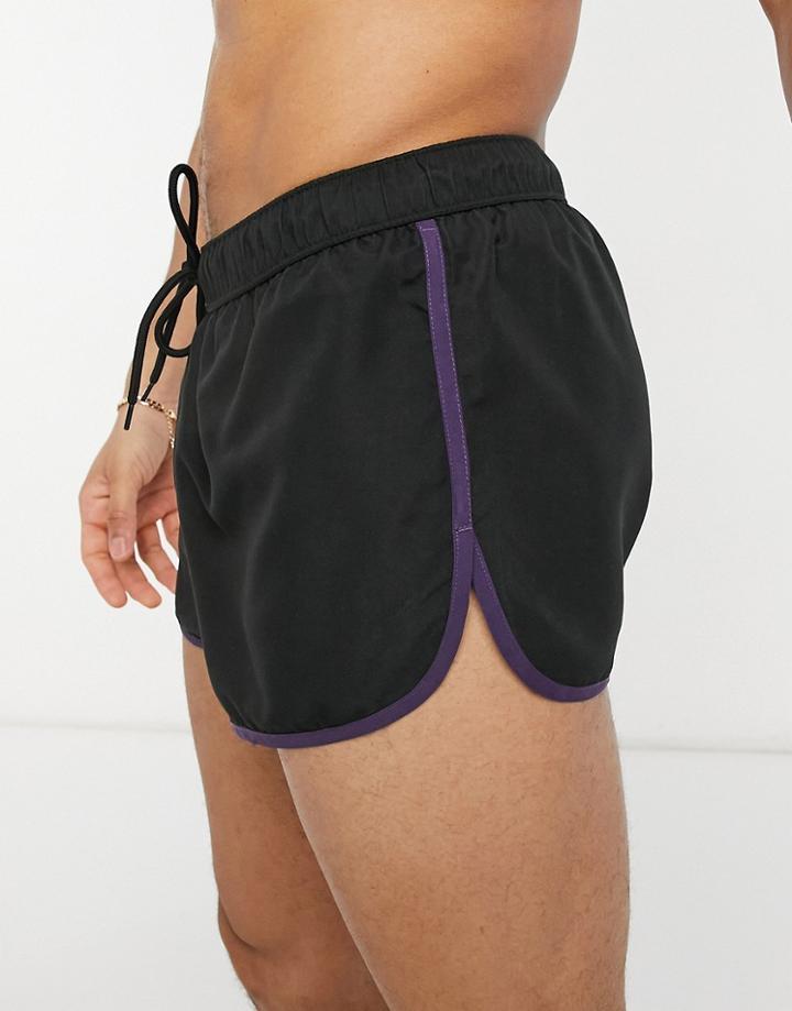 Asos Design Runner Swim Shorts In Black With Contrast Binding