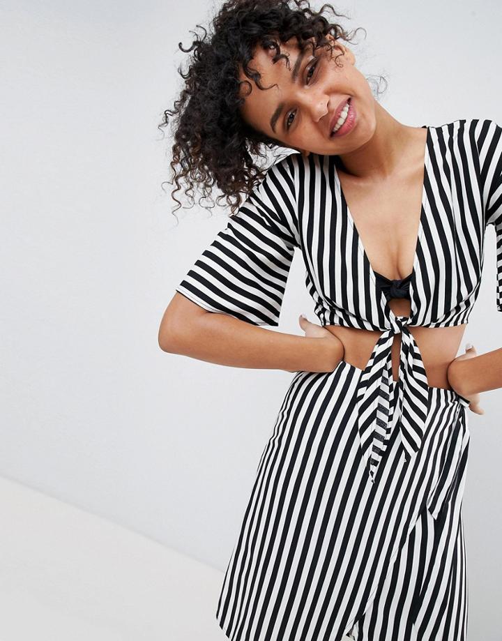 Monki Tropical Print Tie Front Beach Top - Multi