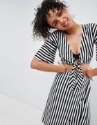 Monki Tropical Print Tie Front Beach Top - Multi