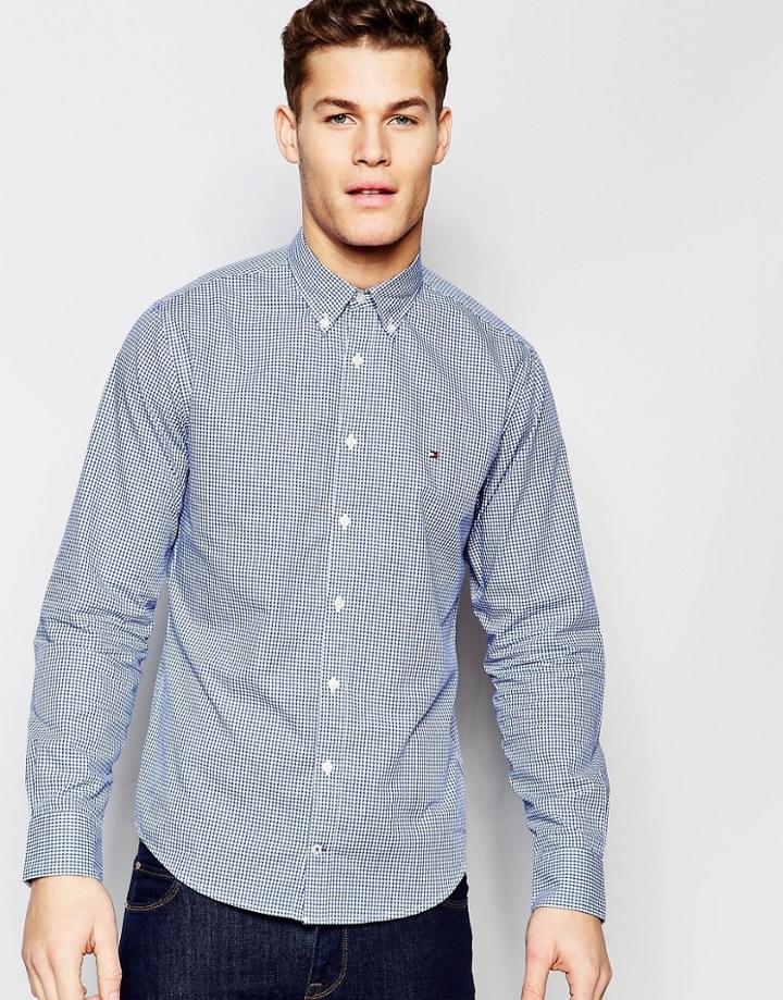 Tommy Hilfiger Gingham Shirt In New York Regular Fit In Blue - Blue