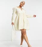 Glamorous Curve Long Sleeve Mini Prairie Dress In Yellow Plaid Print-multi