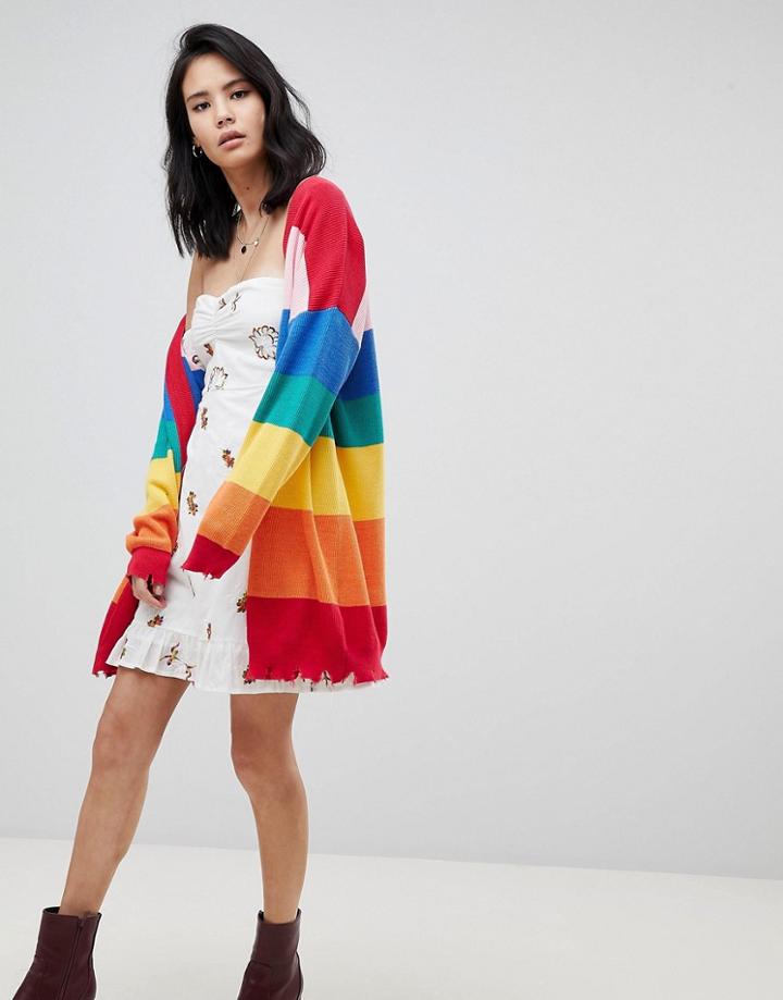 Honey Punch Oversized Cardigan In Rainbow Stripe - Multi