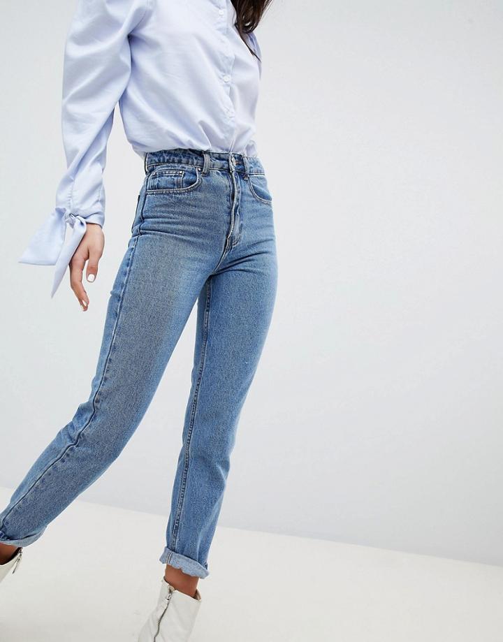 Lost Ink Slim Mom Jeans In Lightwash Denim - Blue