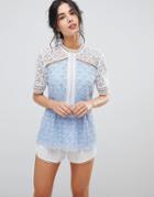 Forever New Two Tone Lace Top With Peplum - Blue