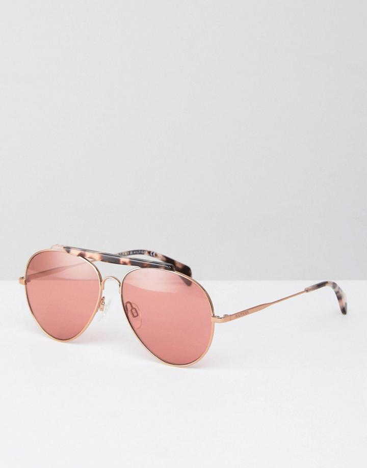 Tommy Hilfiger Tinted Lens Sunglasses With Brow Bar Detail - Gold