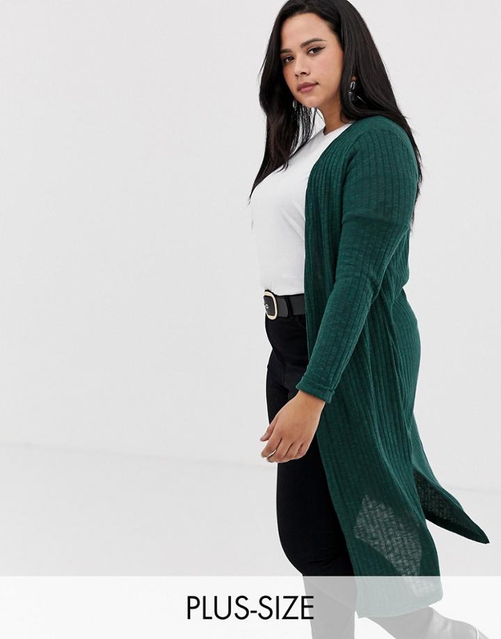 New Look Curve Maxi Cardi In Dark Green - Green