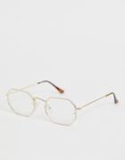 Asos Design Angled Metal Glasses In Gold With Laid On Clear Lens - Gold