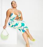 Simmi Plus Clothing Cut-out Waist Midi Body-conscious Dress In Green Multi Swirl Print