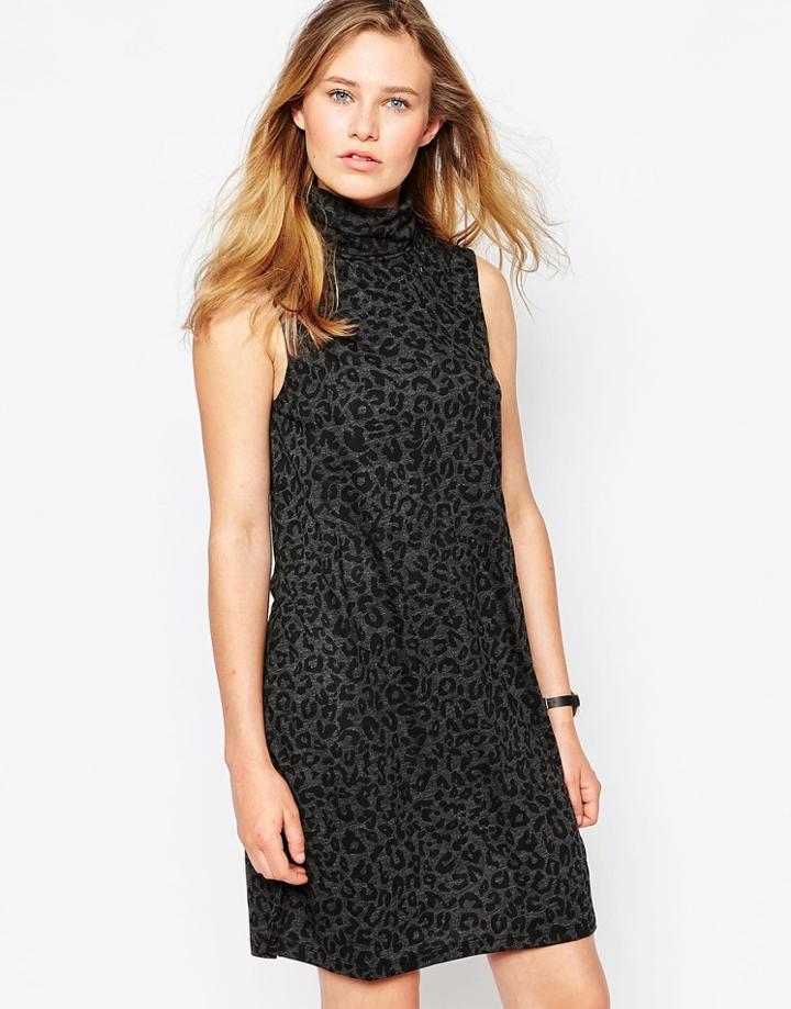 Vila Sleeveless Rollneck Jersey Body-conscious Dress - Black Leopard