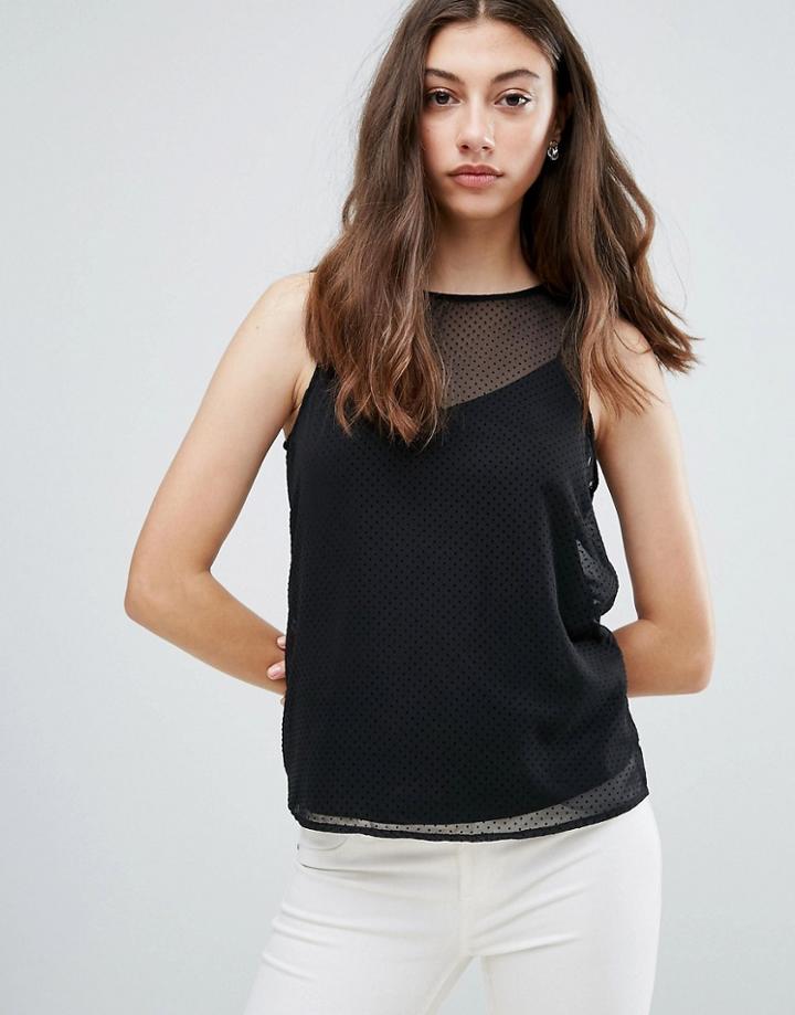 Pieces Eila Mesh Overlay Tank Top - Black