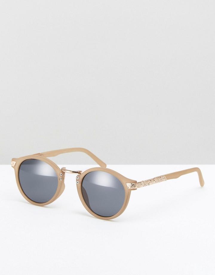 Asos Vintage Round Sunglasses In Matt Olive With Gold Detailing - Green