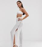 South Beach Exclusive Tie Up Split Beach Pants In White - White