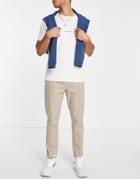 Asos Design Slim Chinos With Pin Tuck And Elasticated Waist In Beige-neutral