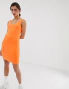 Weekday Bubble Bodycon Jersey Dress In Neon Orange