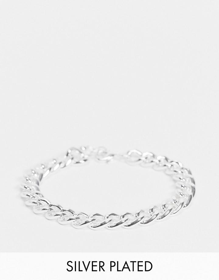 Asos Design Midweight 9mm Chain Bracelet In Real Silver Plate
