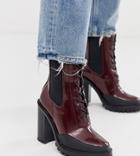 Asos Design Wide Fit Ellen Chunky Lace Up Boots In Burgundy - Red