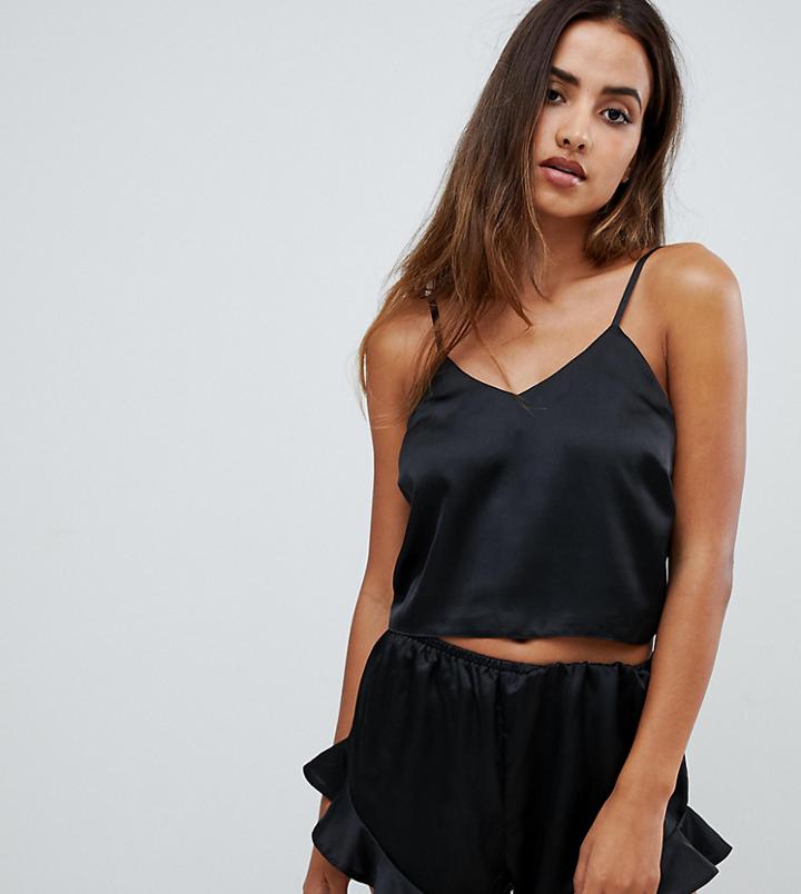 Missguided Satin Cami Pyjama Set In Black - Black