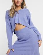 Asos Design Set Boxy Cardigan With Open Collar In Blue-pink