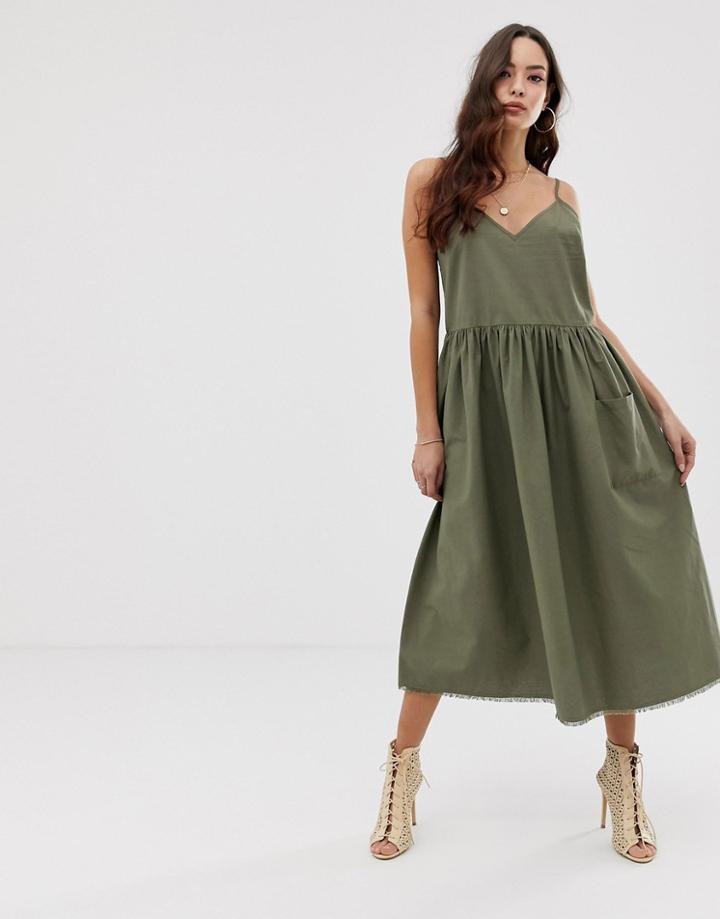 Asos Design Casual Smock Midi Cami Dress