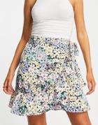 Only Cody Wrap Skirt In Black Floral Print-multi