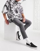 Asos Design Slim Jeans In Washed Black With Raw Hem And Abrasions