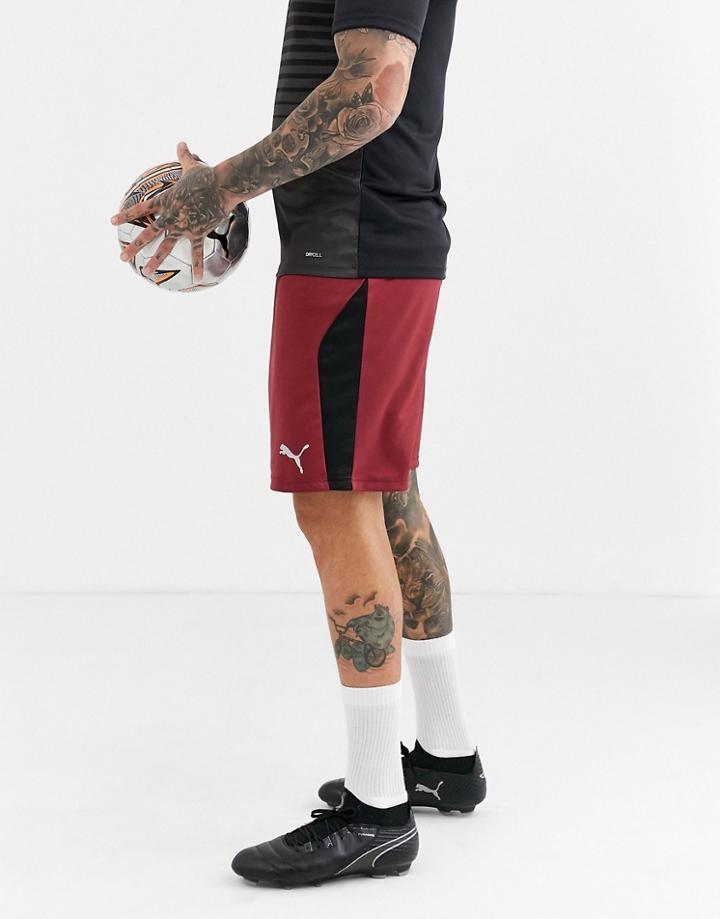 Puma Soccer Shorts In Burgundy With Black Side Stripe Exclusive To Asos