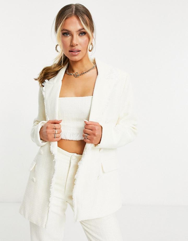 Missguided Boucle Boyfriend Blazer Set In Cream-white