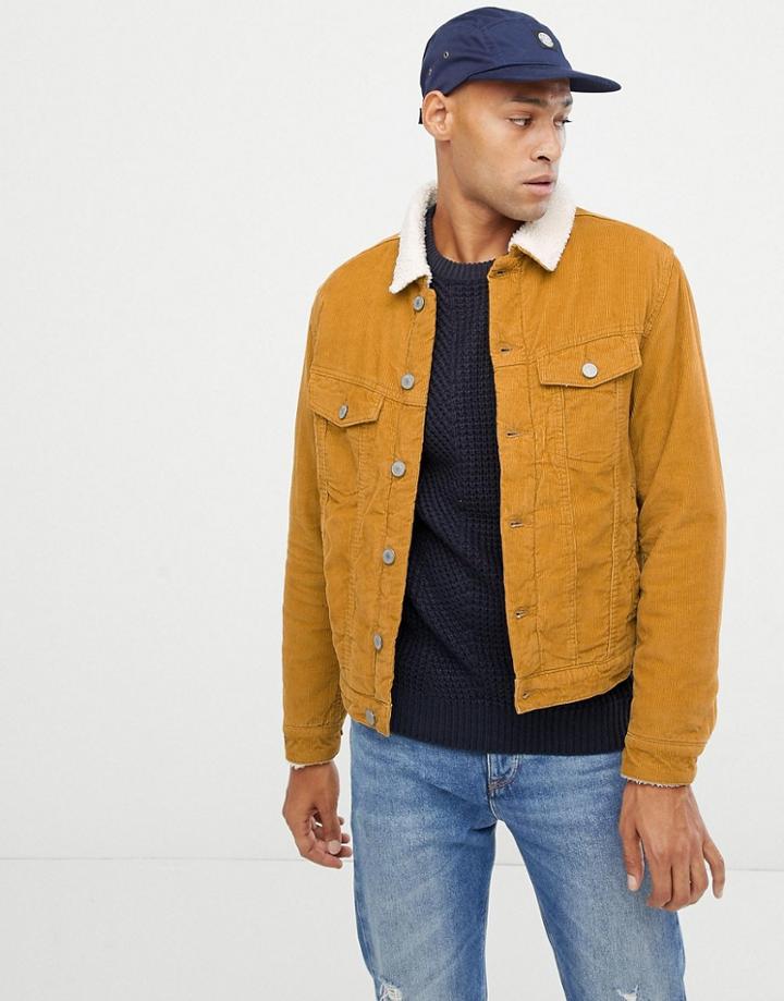 Jack & Jones Cord Jacket With Teddy Collar - Tan