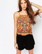 Pull & Bear Halterneck Top With Mirrored Embellishment - Tan