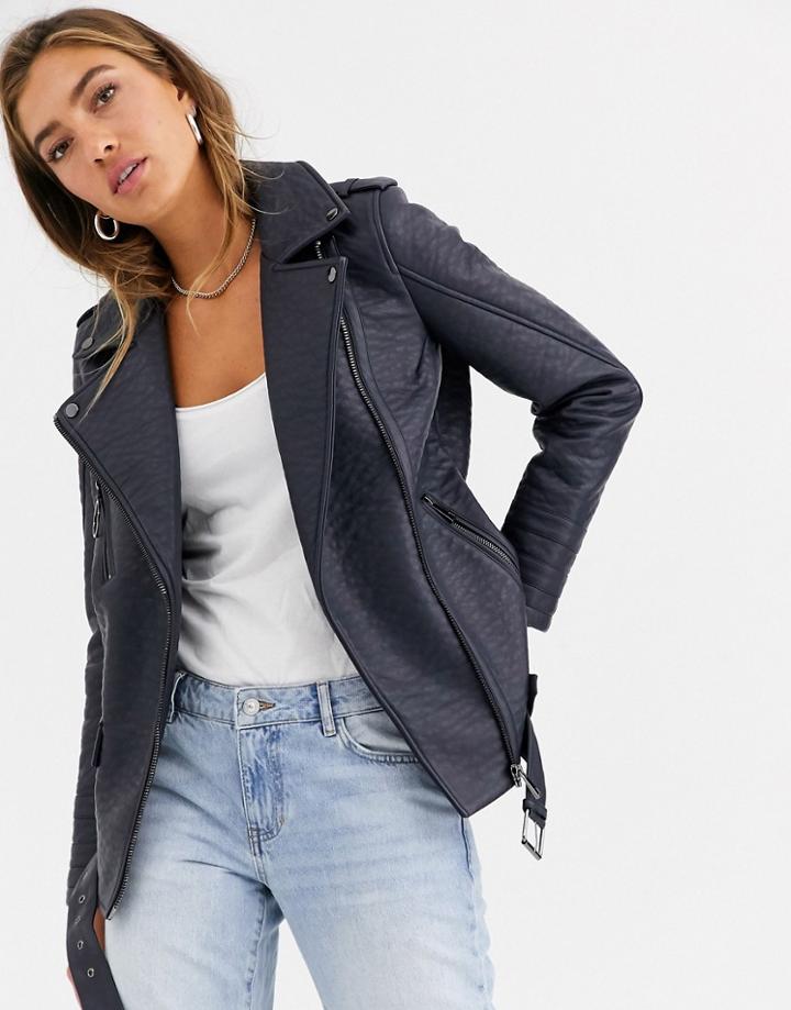 Urbancode Biker Coat In Turbo Pu - Navy