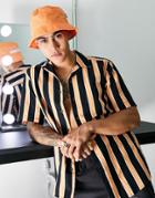 Only & Sons Revere Collar Shirt In Orange And Black Stripe-multi