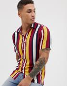 Asos Design Relaxed Fit Stripe Shirt In Burgundy-red