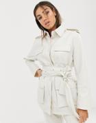 Asos Design Vinyl Belted Suit Blazer-white