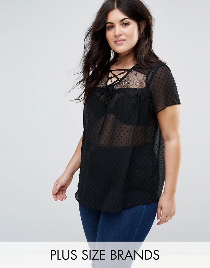 New Look Curve Black Dobby Lace Blouse - Black
