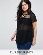 New Look Curve Black Dobby Lace Blouse - Black