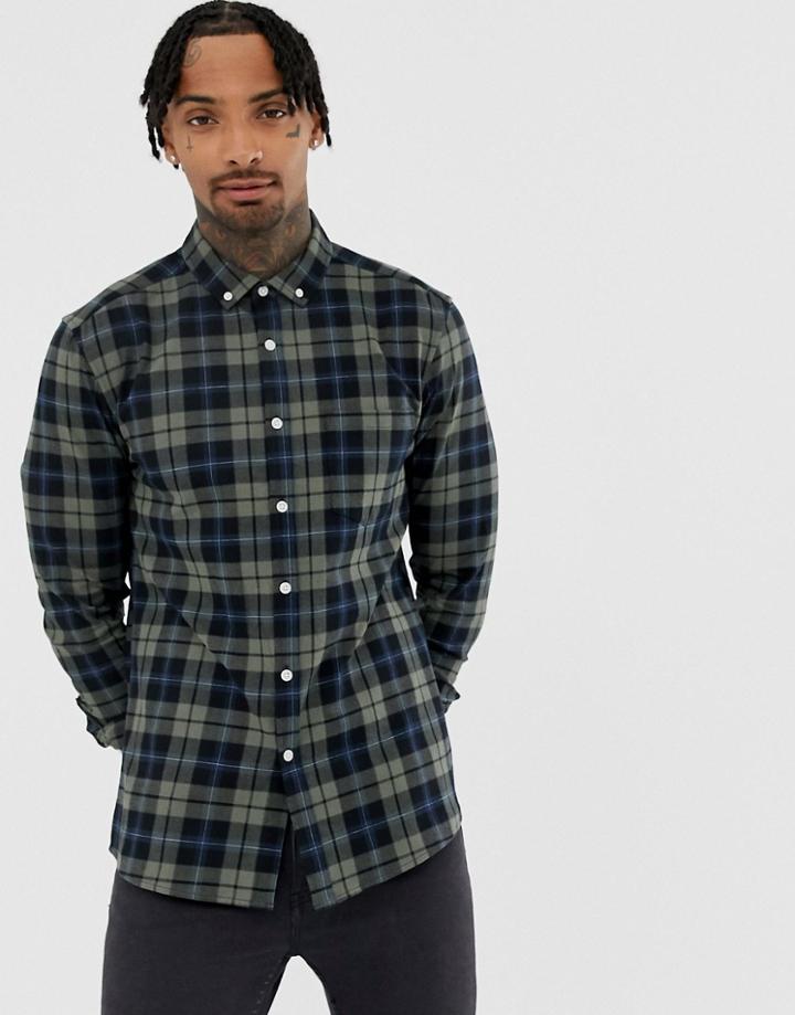 Asos Design Skinny Check Shirt In Khaki