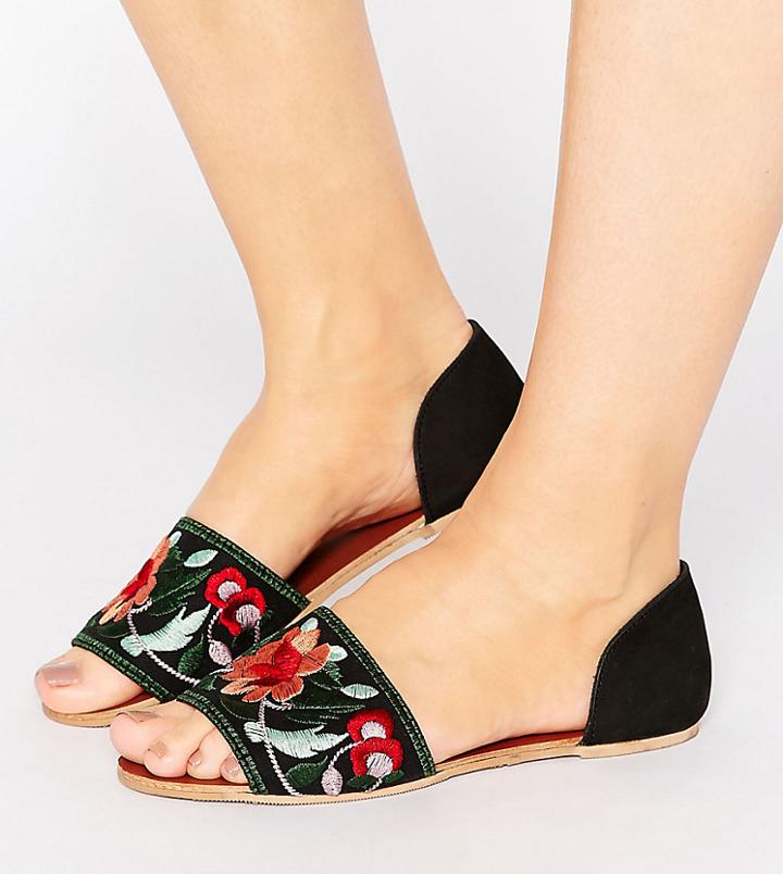 Asos Joss Wide Fit Embroidered Sandals - Black