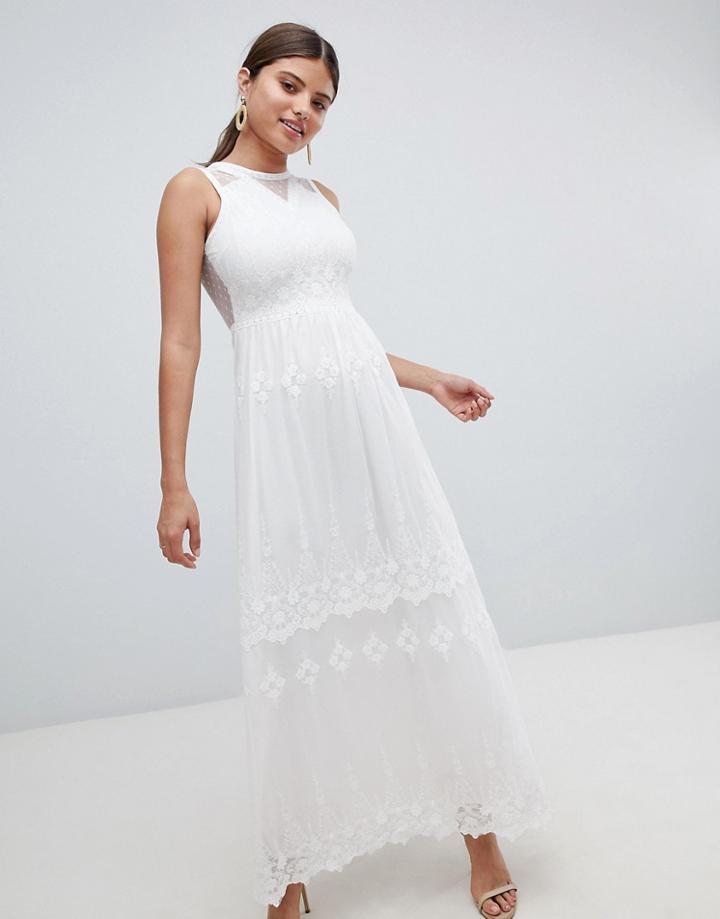 Missguided Embroidered Mesh Maxi Dress - Cream