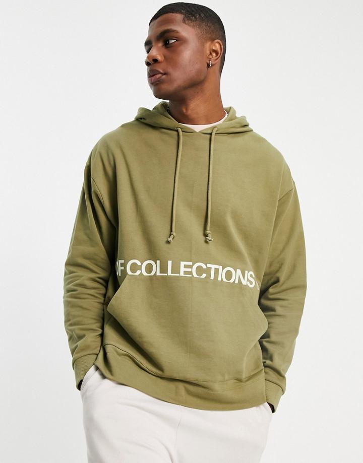 Asos Dark Future Oversized Hoodie With Large Logo Back Print In Khaki-green