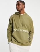 Asos Dark Future Oversized Hoodie With Large Logo Back Print In Khaki-green