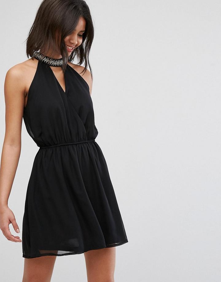 Rage Embellished Halter Neck Dress - Black