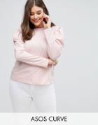 Asos Curve Top With Ruched Sleeve - Pink