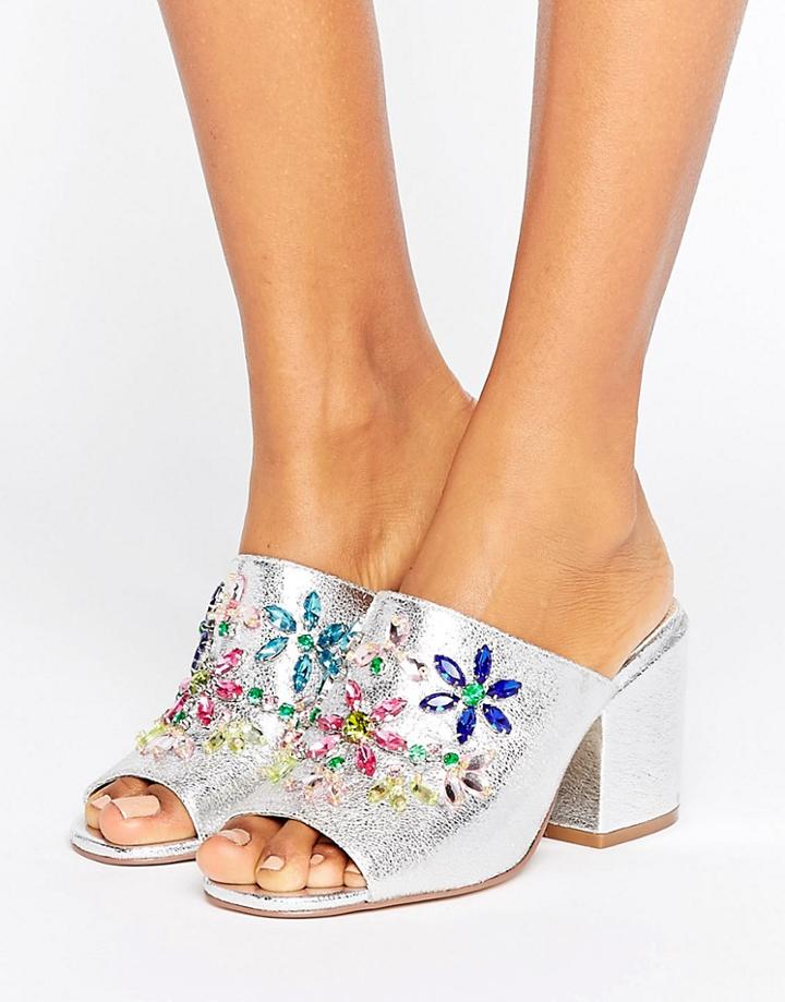 Asos Hotline Embellished Mules - Silver